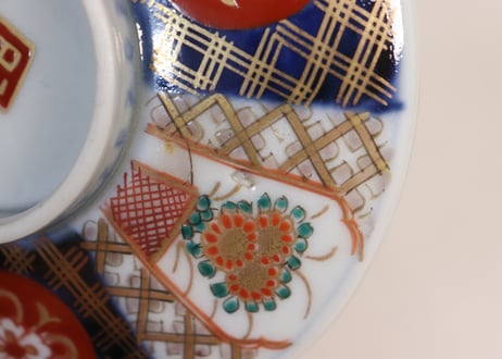 明治前期色絵菊と菱花図蒸茶碗