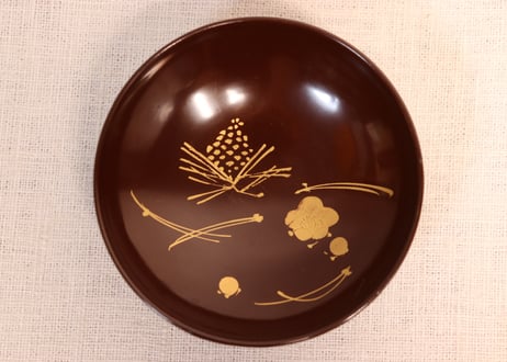 総茶蒔絵霊芝と松梅図箸洗い椀　5客組