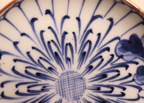 明治前期染付菊花図蓋茶碗