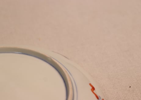 明治前期色絵青玉に青海波と花図6寸皿
