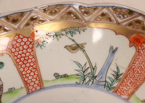 明治前期色絵松竹梅図7寸皿②小ホツ