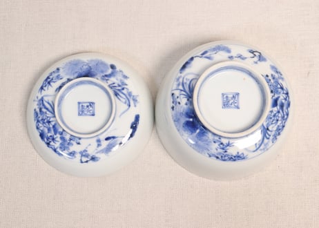 江戸幕末染付四君子図蓋茶碗