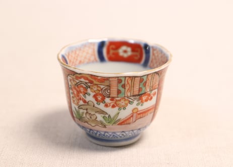 江戸幕末色絵御簾と桜図小向付①