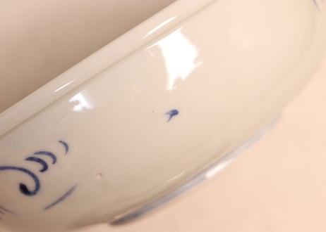 明治後期~大正染付山水と幾何学文図うどん鉢