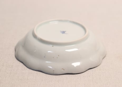 江戸後期染付山水図輪花鍔縁小皿②ムシクイ