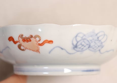 明治前期色絵花と蝶図通り物なます皿