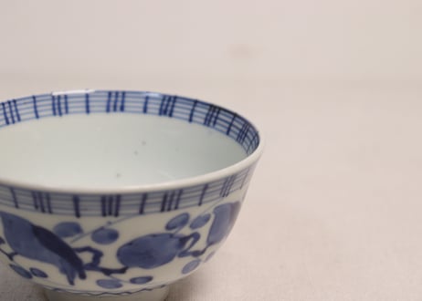 江戸幕末染付梅と鶯図蓋茶碗