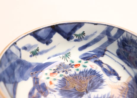 江戸後期色絵竹林賢人に雀図春寒鉢