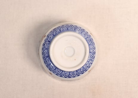 大正~昭和戦前銅印判色絵蝶と牡丹図通り物向付