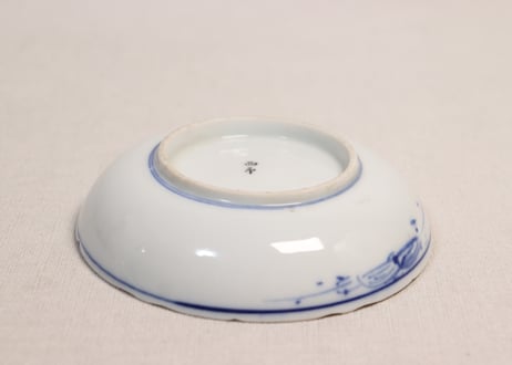 明治後期～大正色絵牡丹と水鳥に山水図通り物小皿②少かたつき
