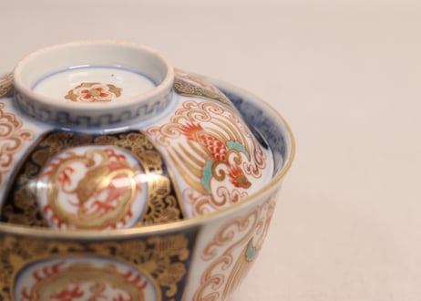 明治前期色絵龍と鳳凰図通り物蓋茶碗