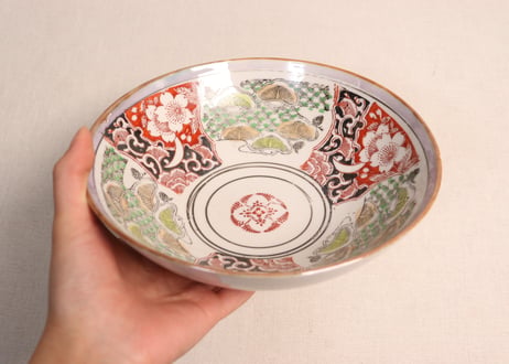 大正~昭和戦前ゴム判色絵松と桜図7寸鉢