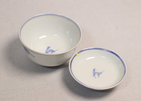 明治前期染付金魚図蓋茶碗③少甘手,小ニュウ
