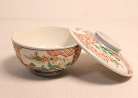 明治前期色絵松竹梅図蒸茶碗
