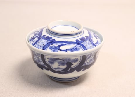 明治後期~大正染付松竹梅図蓋茶碗