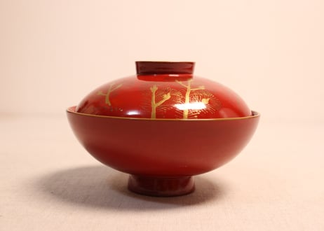 皆朱蒔絵松鶴図吸物椀②蓋小傷