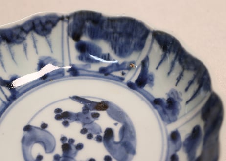 江戸後期染付草花割絵図なます皿③ノミホツ,フリモノ,少かたつき