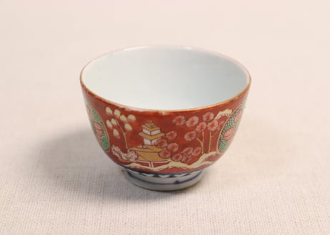 明治前期色絵屋敷と花図煎茶碗　5客組
