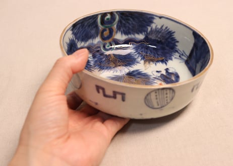 江戸後期色絵竹林賢人に雀図春寒鉢