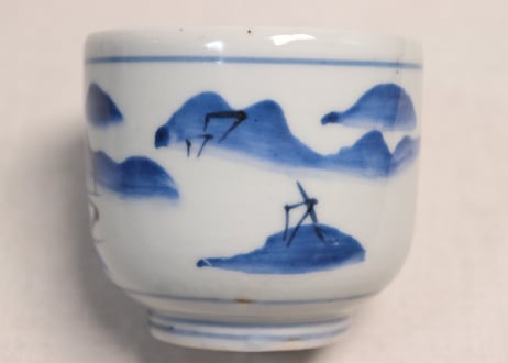 江戸幕末染付山水図筒向付①フリモノ