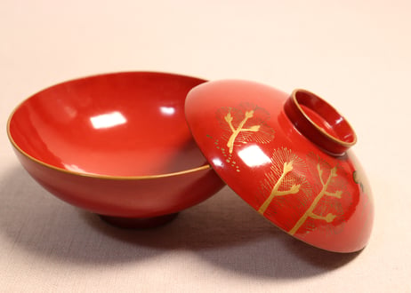 皆朱蒔絵松鶴図吸物椀②蓋小傷