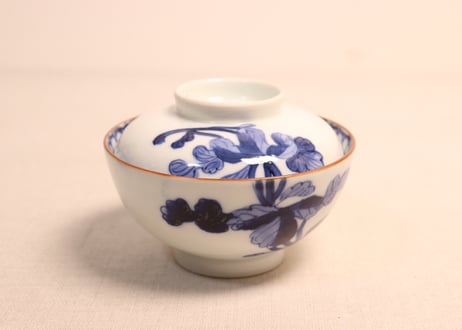 明治前期染付菊花図蓋茶碗