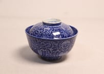 明治前期紙刷牡丹図蓋茶碗