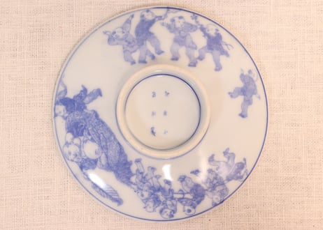 明治後期～大正銅判布袋様と唐子図蒸茶碗②高台ホツ