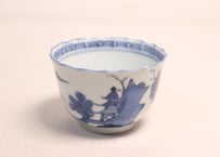 江戸幕末染付山水図ギザ縁向付