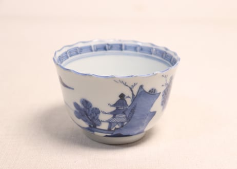 江戸幕末染付山水図ギザ縁向付