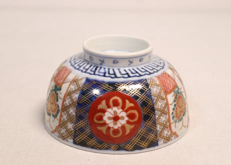 明治前期色絵菊と菱花図蒸茶碗