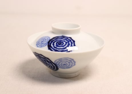明治後期～大正染付渦巻図蓋茶碗