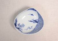 明治後期~大正染付網と漁師図貝型小鉢