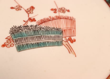明治前期色絵芝垣と菊図なます皿①ノミホツ