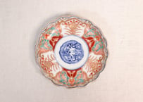明治前期色絵団龍と牡丹図通り物小皿