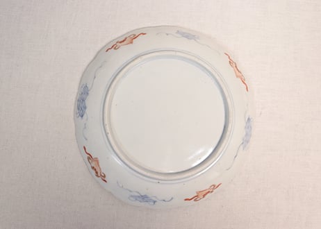 明治前期色絵花と蝶図通り物7寸皿