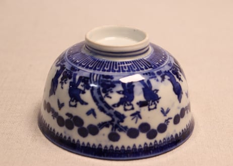 明治前期紙刷唐子図蓋茶碗