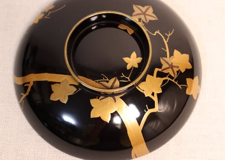 総黒蒔絵紅葉と笛図吸物椀①　5客組