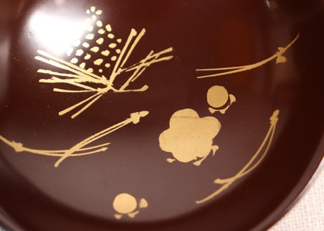 総茶蒔絵霊芝と松梅図箸洗い椀　5客組
