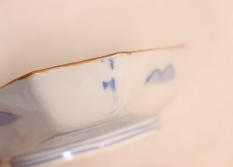 明治前期色絵山水図菱形皿①釉剥げ