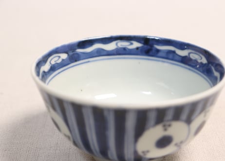 江戸後期染付縦縞鼓図蓋茶碗①