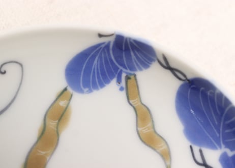 明治後期~大正染付いんげん豆図小皿②少かたつき