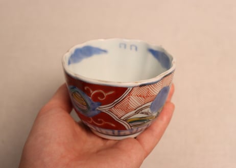 江戸幕末色絵宝珠と牡丹に青玉図向付
