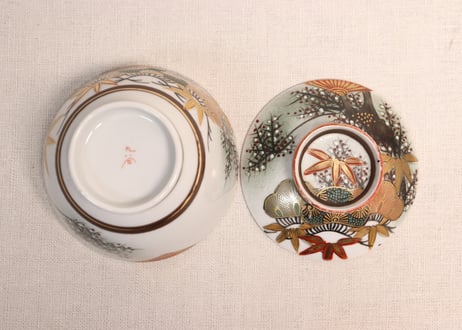 明治後期~大正九谷焼色絵松竹梅図蓋茶碗