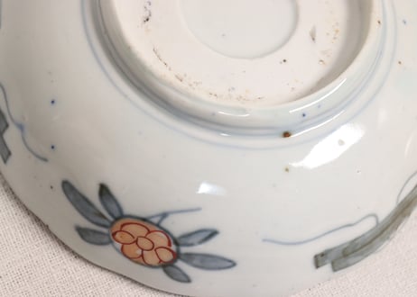明治前期色絵籠目に芦と水鳥図なます皿①