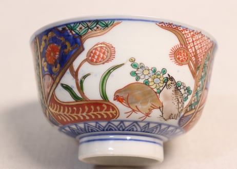 明治前期色絵鶉図蓋茶碗②黒点