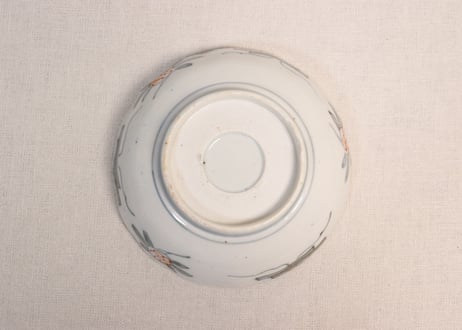 明治前期色絵籠目に芦と水鳥図なます皿①