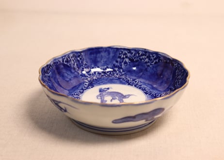 明治前期染付麒麟と牡丹図なます皿　フリモノ