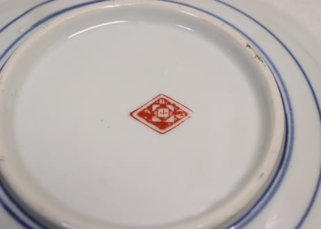 昭和戦前ゴム判色絵三方山水図7寸皿