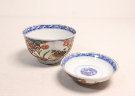 明治前期色絵鶉図蓋茶碗①